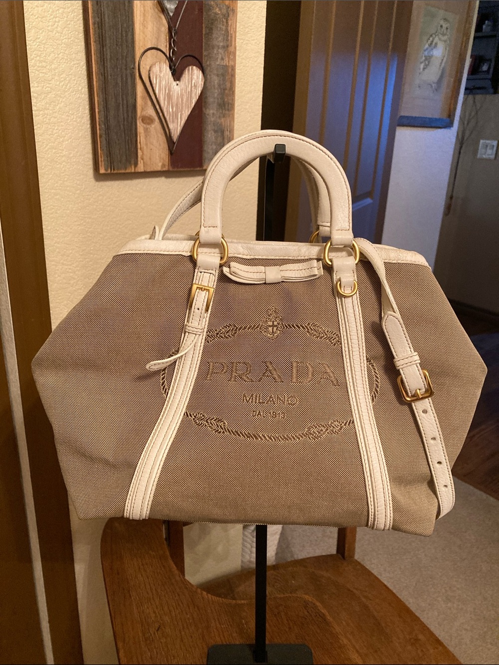 Prada Canapa Jacquard Canvas Two Way Tote